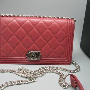 Chanel Red Lambskin Leather Long Boy Bag Wallet